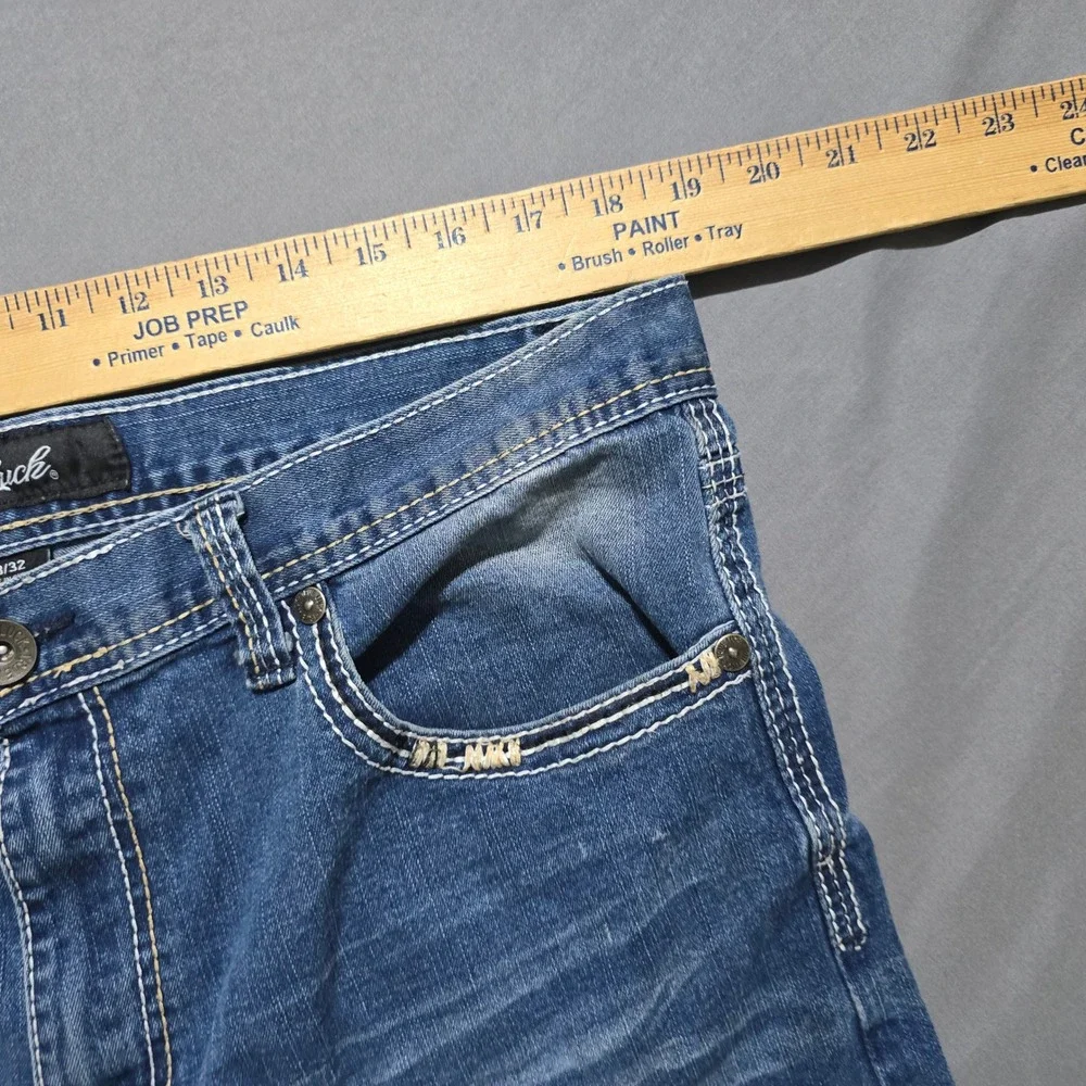 True Luck Jeans Men 38x32 Blue Medium Wash Thick Stitch Embroidered Straight Leg